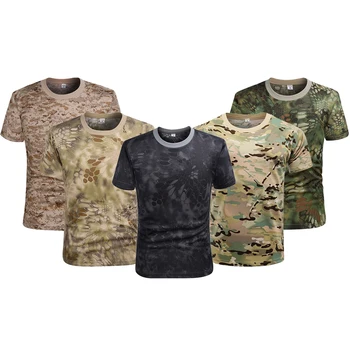 Kamufliažas Taktinis Marškinėliai trumpomis Rankovėmis vyriški Quick Dry Kovoti su T-Shirt Karinės Armijos Marškinėliai Camo Lauko Žygiai, Medžioklės Marškinėliai - 