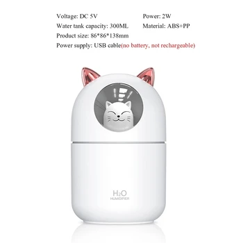 EZSOZO 300ML USB Oro Drėkintuvas Ultragarsinis Aušinimo Mašina, Purkštukai, su Spalvinga Žiburiai Cute Cat Mini Aromato Difuzorius Drėkintuvas - 