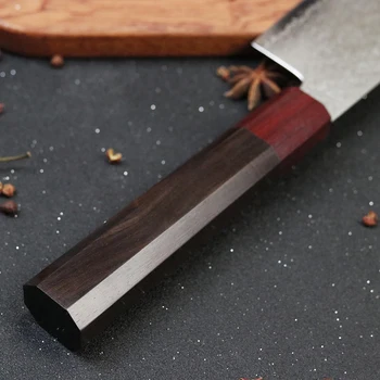 Profesinės Japonijos šefo peilis su aštuonkampis ebony rankena VG10 Damasko plieno daugiafunkcinis griežinėliais virimo virtuvės peilis - 