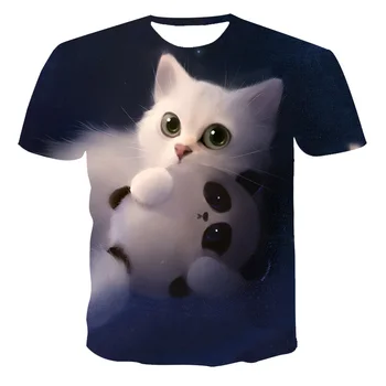 3D Katė Print T-shirt Vyrai/Moterys Vasarą Mielas Gyvūnų Trumpas Rankovėmis Stiliaus Atsitiktinis O-Kaklo Gyvūnų Spausdinti Katė Streetwear Marškinėliai - 