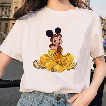 Vasaros Atsitiktinis Moterų marškinėliai Streetwear Kawai Mulan Princesė Mickey Ausies Skrybėlę, Print T-shirt Harajuku trumparankoviai marškinėliai - 