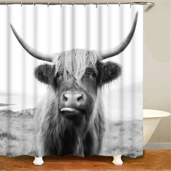 SKTN 1PCS Vandens dušo užuolaidos aukštikalnių karvės 3D spausdinimo vandeniui audinio apdailos vonios kambarys gyvūnų spausdinimo dušo užuolaidos - 