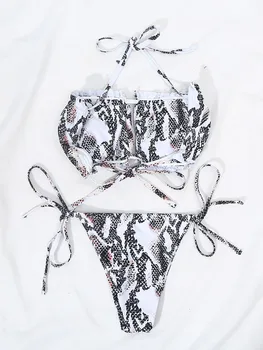 Qeils Snakeskin Spausdinimo Seksualus Bikini 2021 Naują Atvykimo Paminkštintas Bikini Liemenėlė Stebėjimo Tvarstis Maudymosi Kostiumėliai Moterims, Mažas Juosmens Maudymosi Kostiumėlį - 