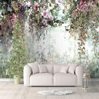 Custom 3d tapetai, freskos retro ranka-dažytos gėlės Europos stiliaus kambarį fono sienos augalų apdaila, tapetai - 