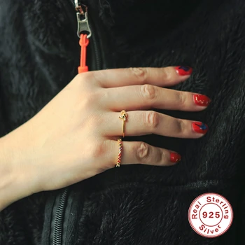 BOAKO Spalvoti Gėlių Žiedai Moterų, Mergaičių, 925 Sidabro Žiedas 2020 Tendencija Anillos Mujer Fine Jewelry Suporuoti Žiedai Minimalistinio #1.2 - 