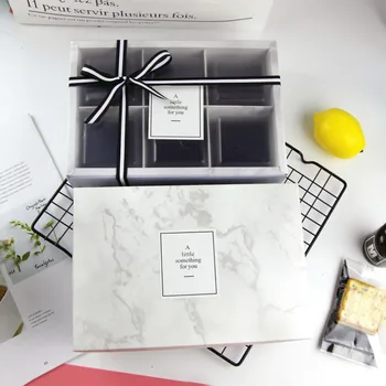 6PCS Juoda balta marmuro dovanų pakavimo dėžutė su langeliu kraft popieriaus dovanų popieriaus dėžės su aiškiai matinio stiklo dangteliu dovana kartono dėžutė - 
