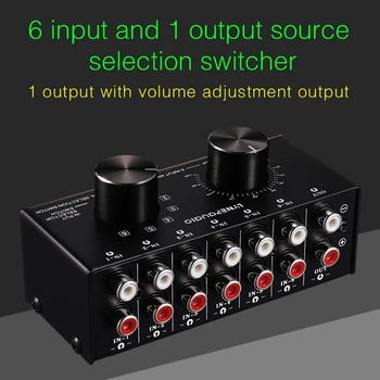 6 Įvesties Ir 1 Išvesties Switcher Garso Šaltinio Pasirinkimo Perjungiklis RCA Garso Įvesties Signalas ekranėlyje: su garso Reguliavimo ir Manu - 