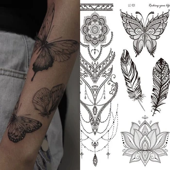 1pcs Vandeniui Laikina Tatuiruotė Lipdukas Mandala Gėlių Tatuiruotės Rose Body Art Vandens Perdavimo Clavicle Laikinos Tatuiruotės Moterys - 