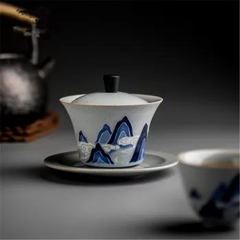 Naujas 160ml Retro Vintage Kalnai Sancai Gaiwan Tradicinės Kinų Keramikos Arbatos Dubenėlį Kung Fu Arbatos Tureen Porceliano Arbatos gamintojas - 