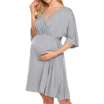 Moterų Motinystės Suknelė Slaugos Pižamą Krūtimi vientisos Spalvos trumpomis Rankovėmis O-Kaklo Sleepwear Vasaros Motinystės Drabužiai - 