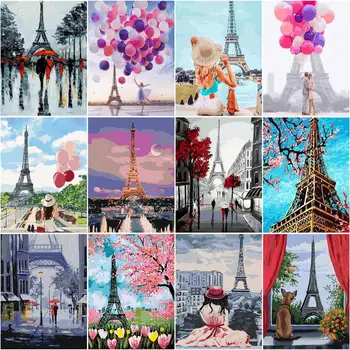 RUOPOTY Rėmo Nuotrauką Dažų Numeriai Suaugusiems Paryžius Romantiškas paveikslas Numeriai Akrilo Dažais Ant Drobės Namų Dekoro Menas - 