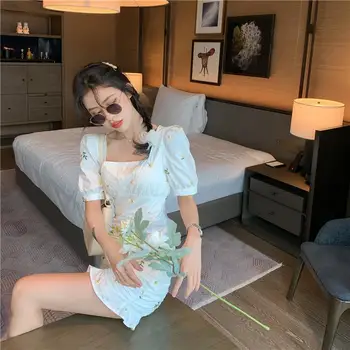 Elegantiškas Sluoksniuotos Rankovėmis Gėlių Suknelė Aikštėje Antkaklio Dizaino Moterų Korėjos Trimitas Suknelė 2021 M. Vasarą Mini Šifono Plonas Drabužių, Seksualus, Mielas - 