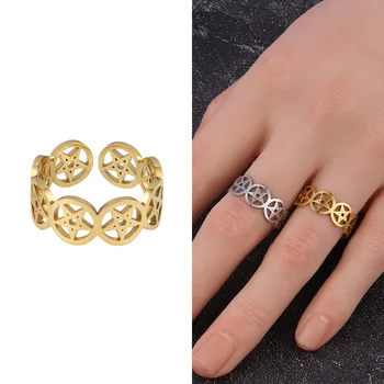 Punk Nerūdijančio Plieno Žiedai Moterims Atidaryti Piršto Žiedai Pareiškimą, Geometrinis Star Žiedas Moterų Grandinės Žiedas, Žiedai, Papuošalai - 