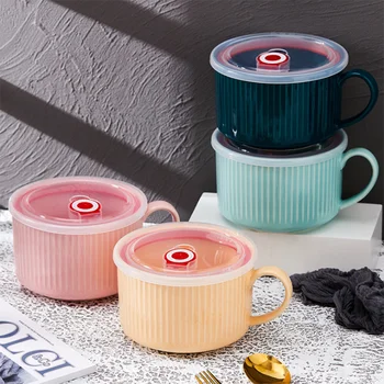 Keramikos Didelės Talpos Puodelis Šviežių Išlaikyti Makaronų Dubenį Šiaurės Minimalistinio Pusryčiai Pienas, Kava Avižiniai Dribsniai Puodelis Su Dangteliu Espresso 2021 - 