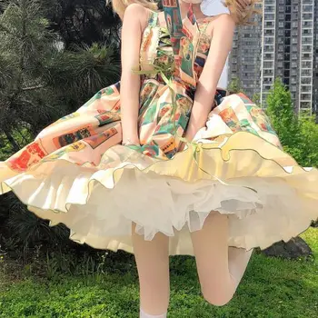 Harajuku Lolita Stiliaus Suknelė Dizainas Antspaudas Surinkimo Spausdinimo Arbatėlė Jsk Diržas Suknelė Moterims Vasaros Loli Kawaii Cosplay - 