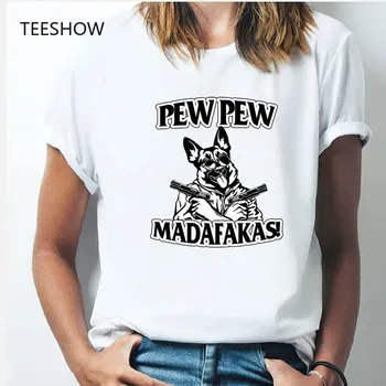 Pew Pew Madafakas Moterų Marškinėliai spausdinimo Naujovė Juokingas Animacinių filmų Katės Marškinėlius Harajuku Trumpas Rankovės Gyvūnų T-shirt Vasaros Drabužių - 