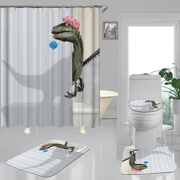 3D Dinozaurai Dizaineris Delfinų Vandeniui Audinio Vonios Užuolaidų, Dušo Užuolaidos Nustatyti Anti-slydimo Kilimėliai Tualeto Dangčio Dangtelis Vonios Kilimėlis - 