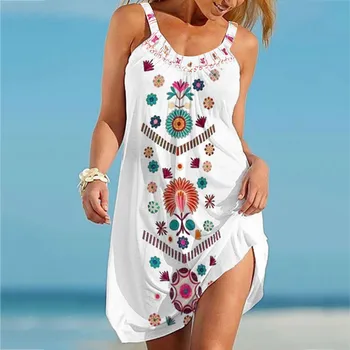 Moterų Gėlių Spausdinti Bohemijos Sundress Šalies Paplūdimio Atostogų Kaklaraištis Dažų Kietas Aukštos Ritininės Ilgai Bodycons Suknelė Tunika Sundress R5 - 