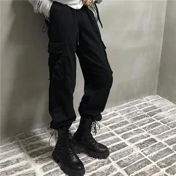 QWEEK Harajuku Krovinių Kelnės Moterims Hipių Japonijos Streetwear Juodos Kelnės Pavasario 2021 Moterų Kelnės Gotikos Negabaritinių Kelnės - 