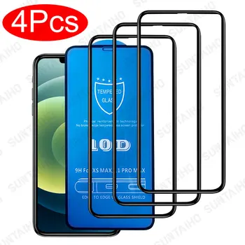 4Pcs 10D Visiškai Padengti Grūdinto Stiklo iphone 12 11 Pro Max 13 mini Screen Protector, Stiklo iphone 7 8 6s Plus X XR XS Stiklo - 