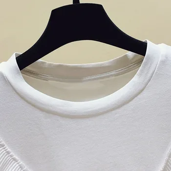 T-Shirt 2021 Naujas Stilius Paprastas Paprastas trumpomis Rankovėmis Apvalios Kaklo Ponios Mados Prarasti Vasaros Paprastos Micro-Elastinga Atsitiktinis marškinėliai - 