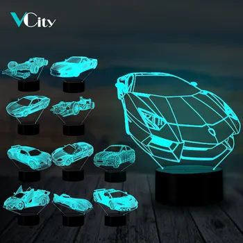 VCity 3D LED automobilių Sporto Lempa 7 Spalvų Keitimas naktinė lempa Nuostabi Vizualizacijos Optinio Stalo Šalia Dekoro Dovanos Berniukų Mėgėjams - 