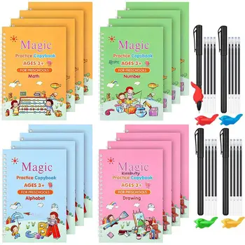 4 Knygos/Rinkiniai 3D Vaikų Copybook Daugkartinio naudojimo Rašysenos Praktika Mokytis anglų kalbos Magija Raštinės reikmenys Kaligrafijos Reikmenys - 