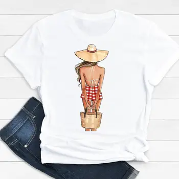 Moterų Drabužiai Animacinių filmų Saldus Mielas Mujer Camisetas Vasaros Spausdinti Mados trumpomis Rankovėmis Marškinėlius Moterų Tee Viršuje Grafinis T-shirt - 