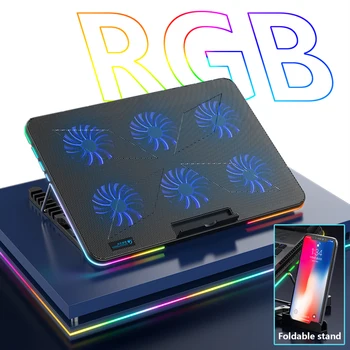 Kietas, šaltas RGB Žaidimų Nešiojamojo kompiuterio Aušintuvas 12-17 Colių 6 Aušinimo Ventiliatorius Laikiklis Su Led Ekrano Sąsiuvinis Kietas Stovi Du USB Prievadai Spalvinga - 