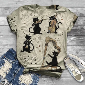 2021 naujas originalus cute kačių kraštovaizdžio mažo dydžio plius dydis mados marškinėliai moterims trumpas rankovėmis atspausdintas viršų o-kaklo t-shirt 2021 - 