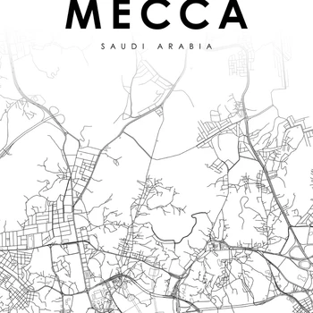 Meka, Saudo Arabija Žemėlapis Fonai Juoda Balta Minimalistinio Plakatas Islamo Sienos Meno Tapybos Drobės Nuotrauka Kambarį Namų Dekoro - 