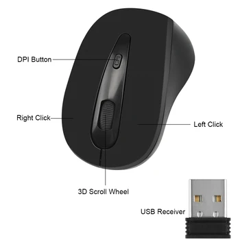 USB Belaidės pelės 2000DPI Reguliuojamas Imtuvo Optinė Kompiuterio Pelė 2,4 GHz Ergonomiškas Pelės Nešiojamas PC Pelės - 